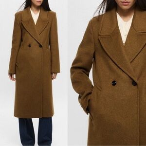 MANGO NWT Tan Brown Lapels Wool Trench Coat Neutral Oversized Long Wool Coat XL